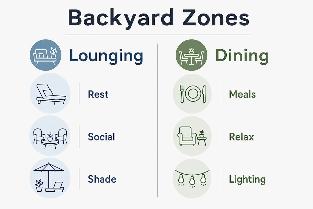 Infographic comparing lounging and dining backyard zones