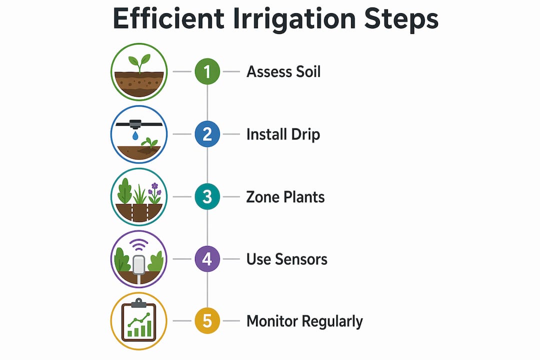 Infographic outlining key steps for efficient irrigation
