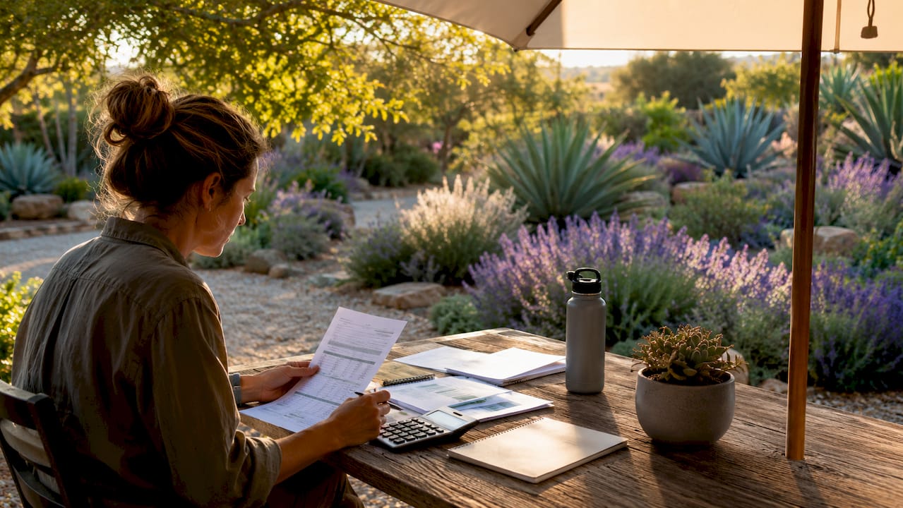 Close-up of financial planning materials outdoors