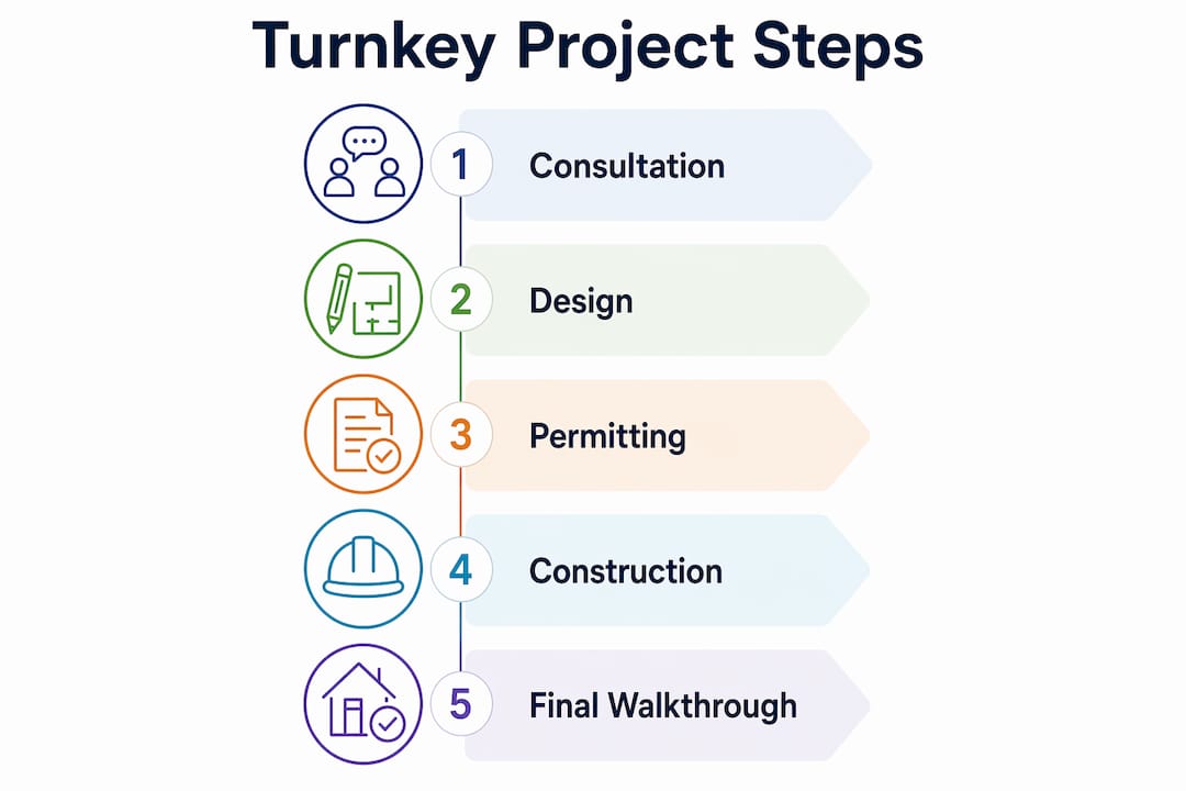Infographic showing turnkey outdoor project steps