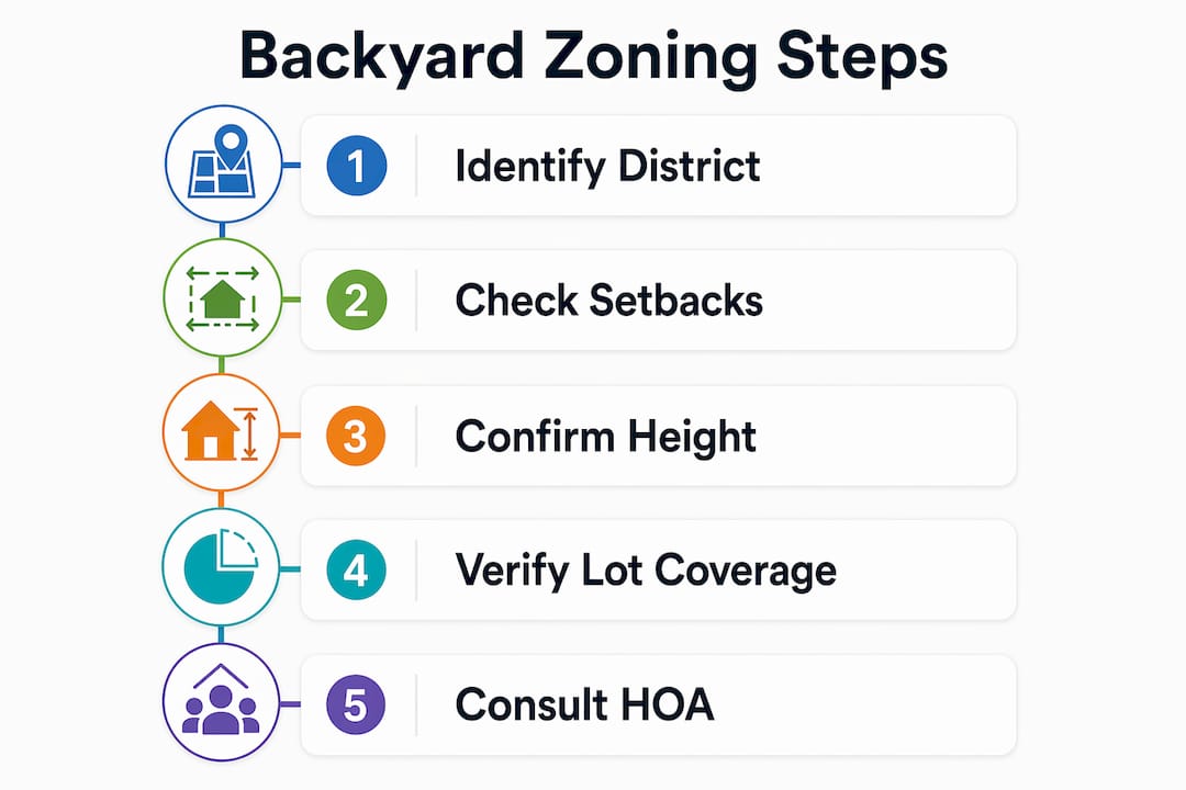 Infographic displaying steps to backyard zoning compliance
