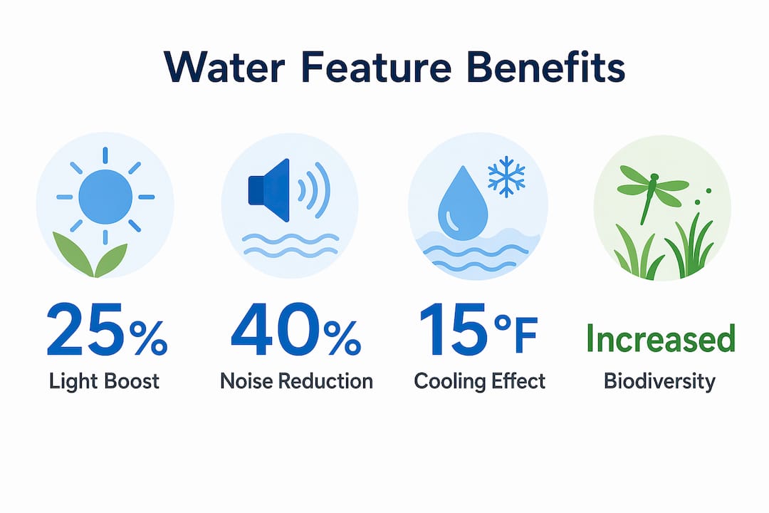 Infographic showing key benefits of water features
