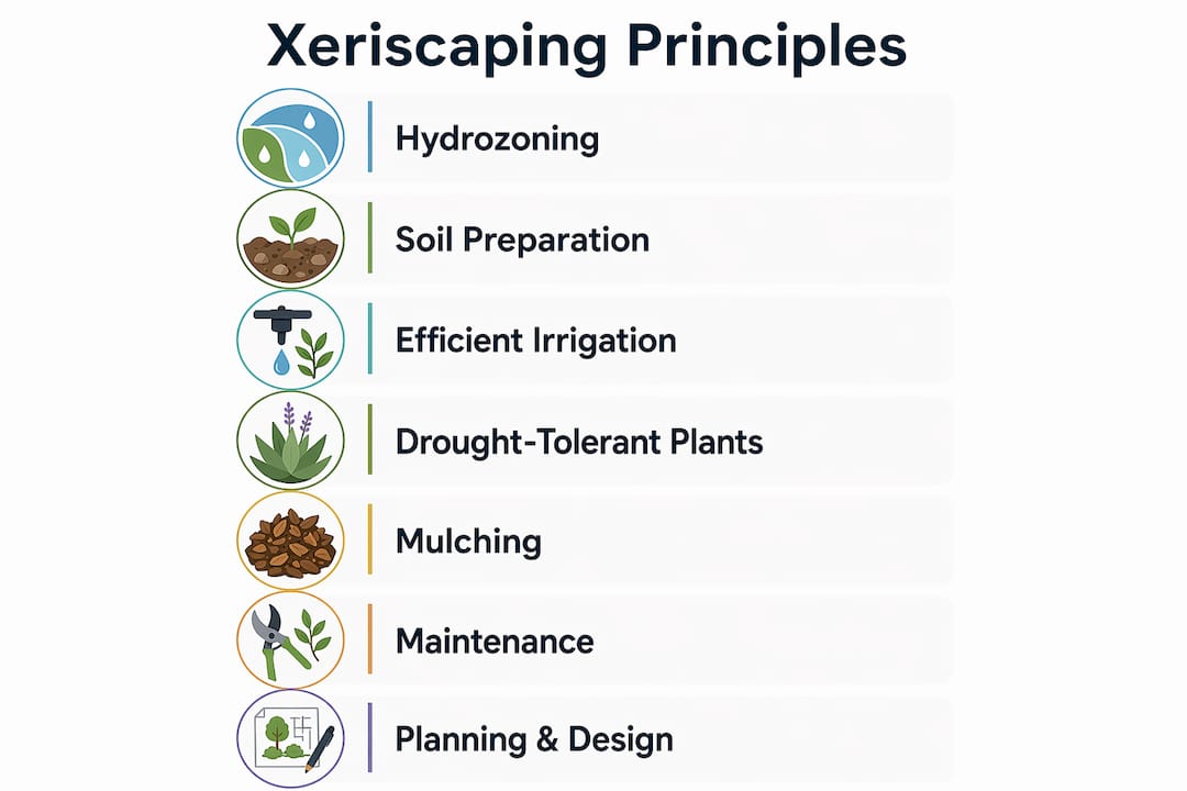 Infographic showing seven key xeriscaping principles