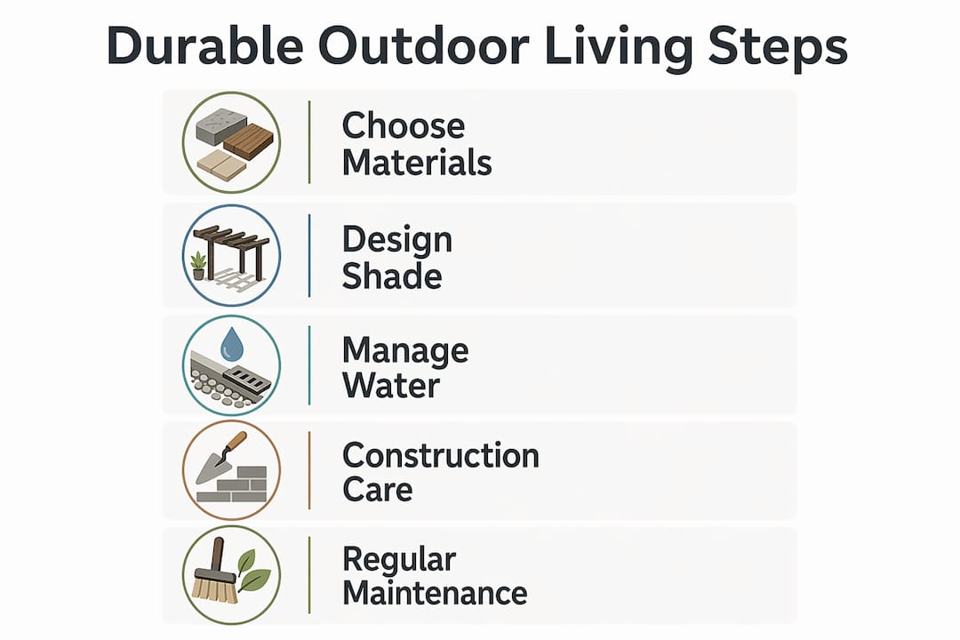 Infographic showing steps for durable outdoor living