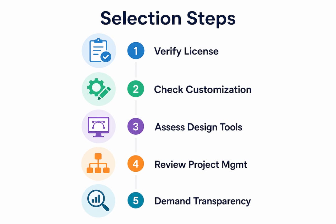 Infographic showing key pool builder selection steps