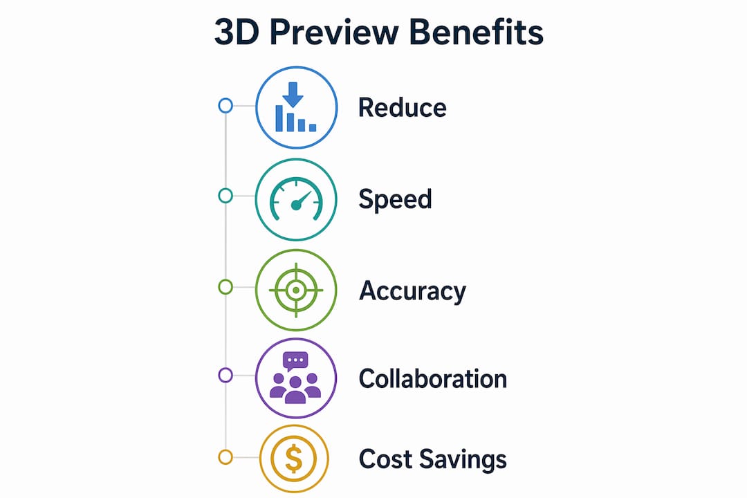 Infographic with 3D preview benefits steps