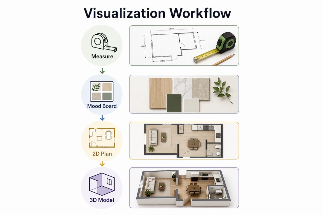 Infographic showing four-step outdoor space visualization workflow
