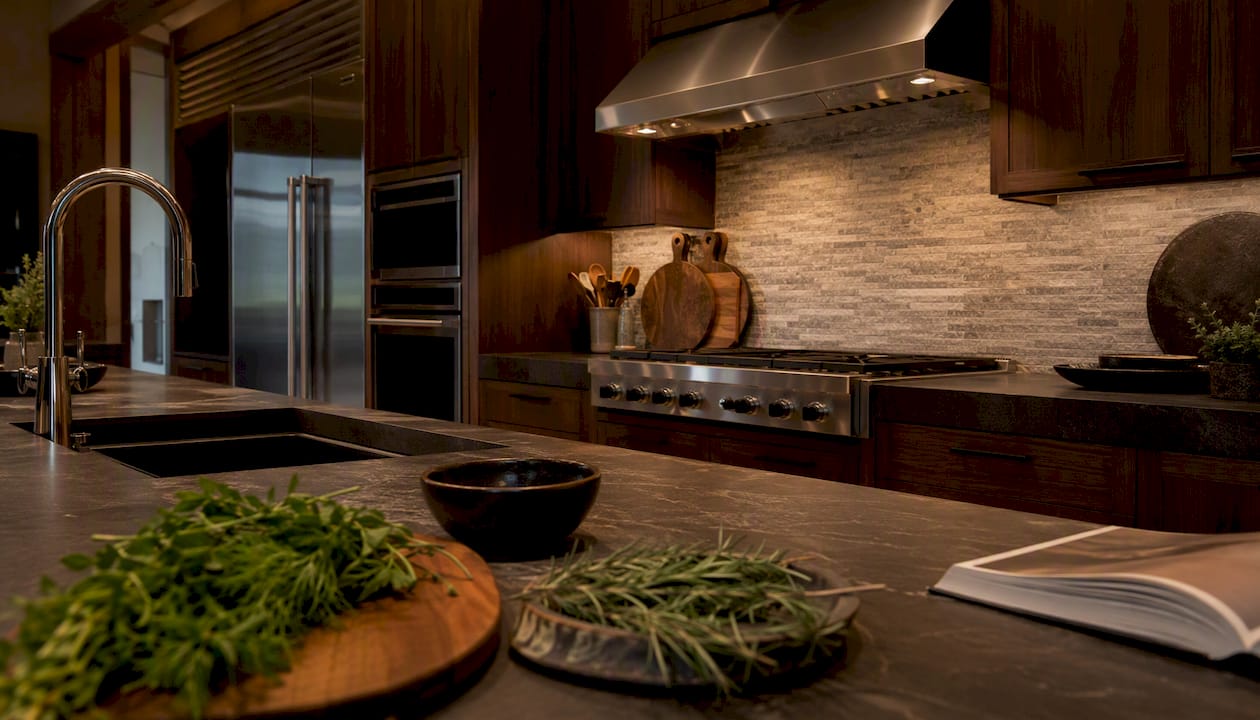 Kitchen with warm neutral lighting