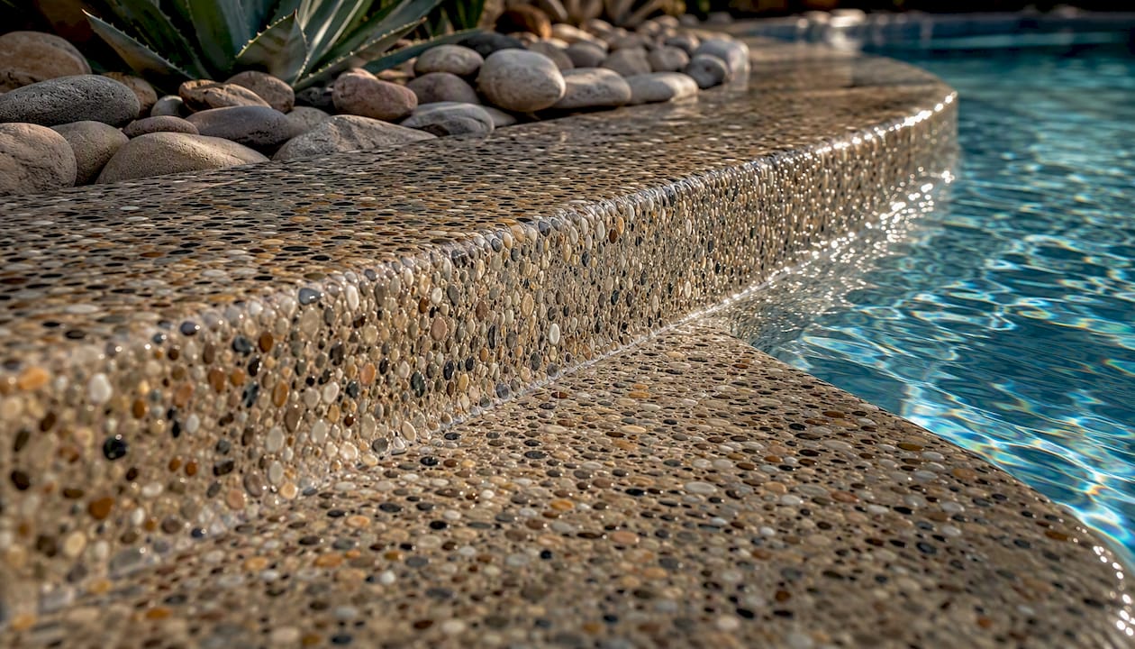 Close-up of UV-resistant pool plaster finish in Arizona