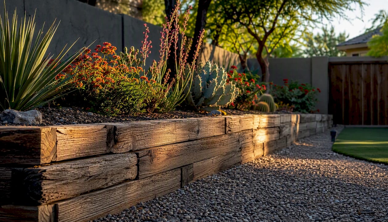 Timber garden bed retaining wall