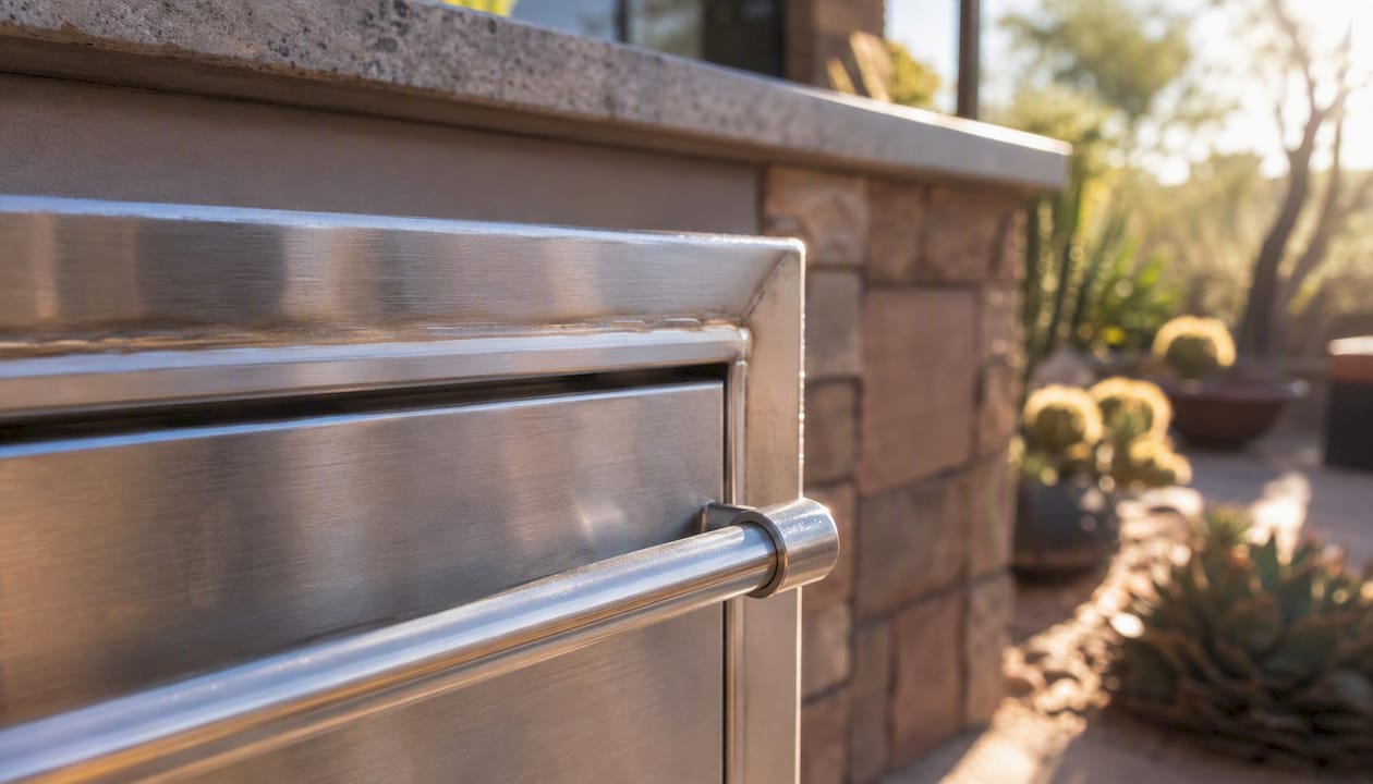 304 stainless steel grill corner close-up