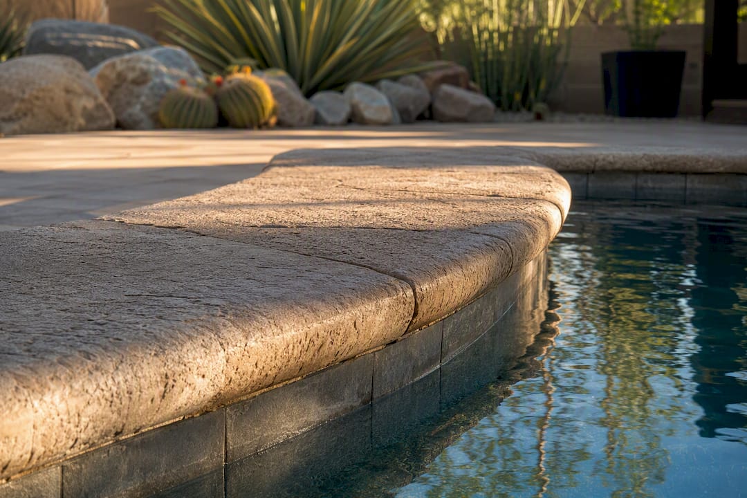 Rounded bullnose pool coping edge with textured surface
