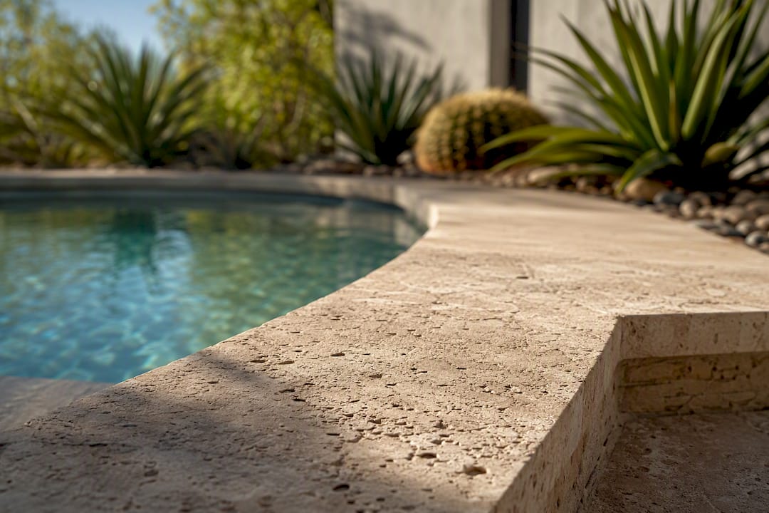 Natural travertine stone pool coping edge