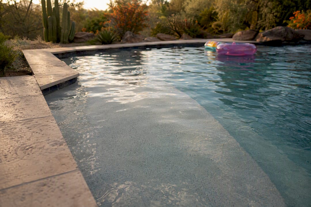 Deep Baja shelf as submerged bench in pool