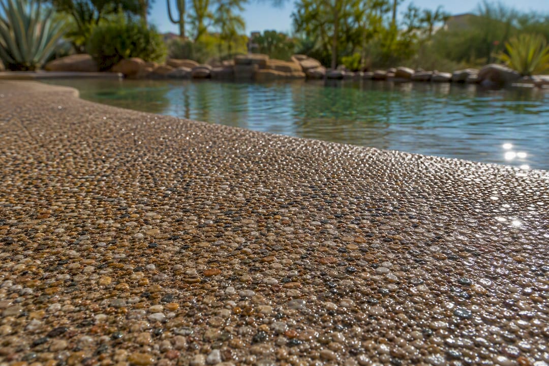 Close-up of pebble finish pool surface