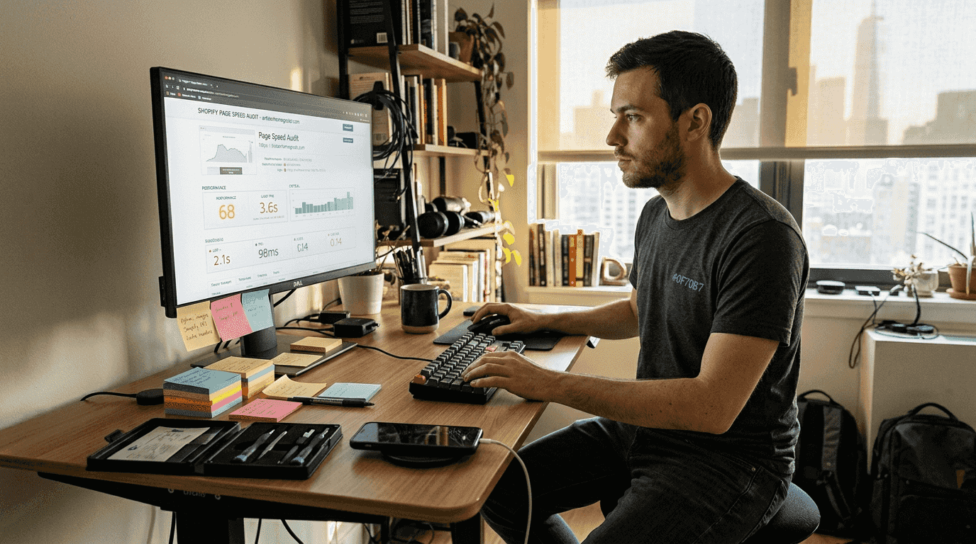Developer checking Shopify page speed audit