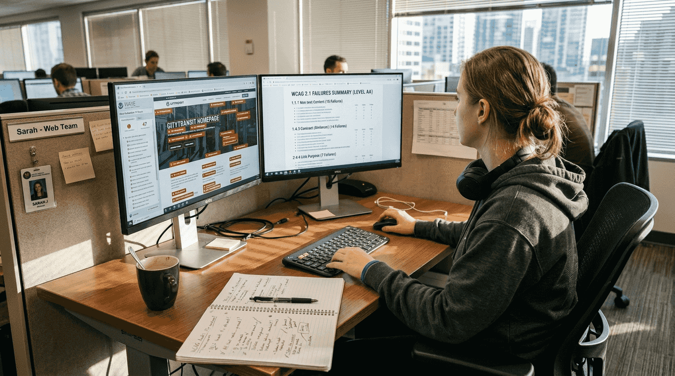 Analyst reviewing homepage accessibility errors