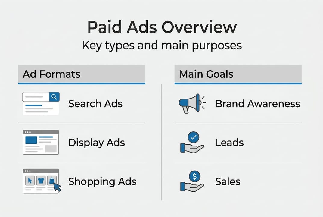 Infographic with paid ad types and goals overview