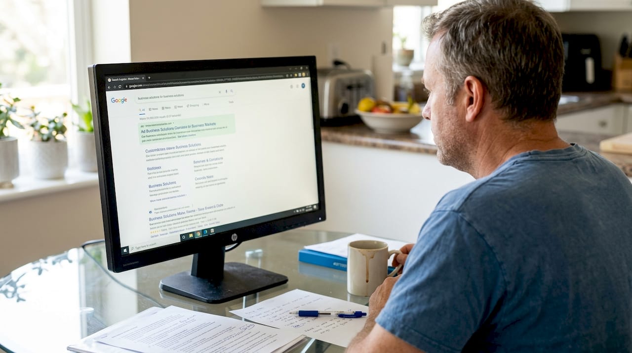 Person viewing search engine paid ads example