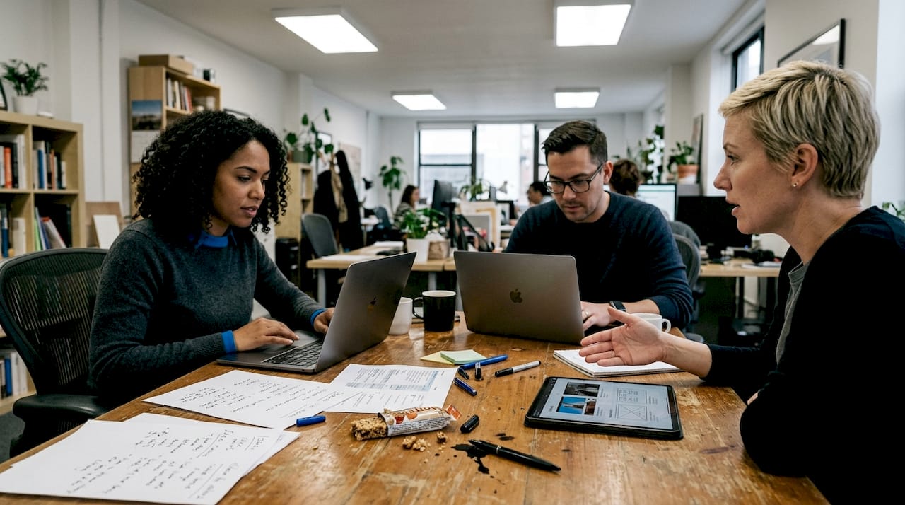 Marketing team working with AI automation tools