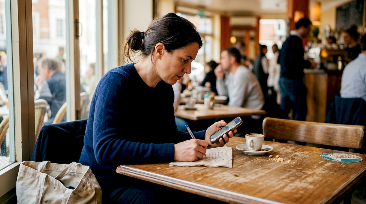 UX researcher testing app in café setting