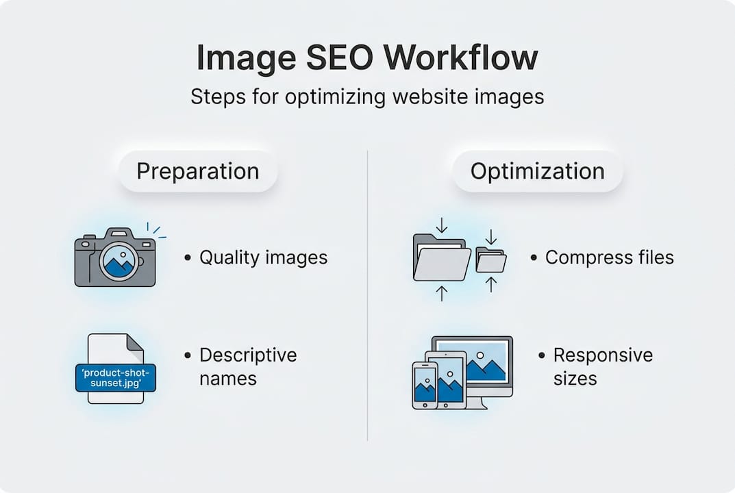 Infographic summarizes image SEO workflow steps