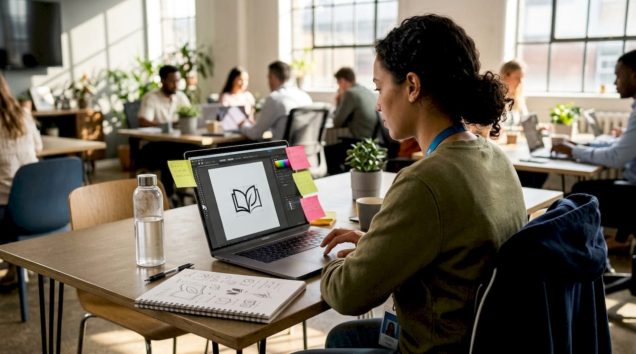 Workspace with active digital logo design