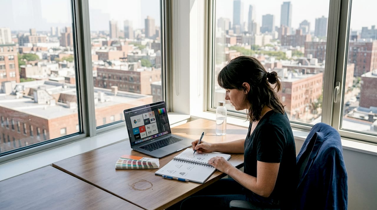 Designer sketching branding ideas in office