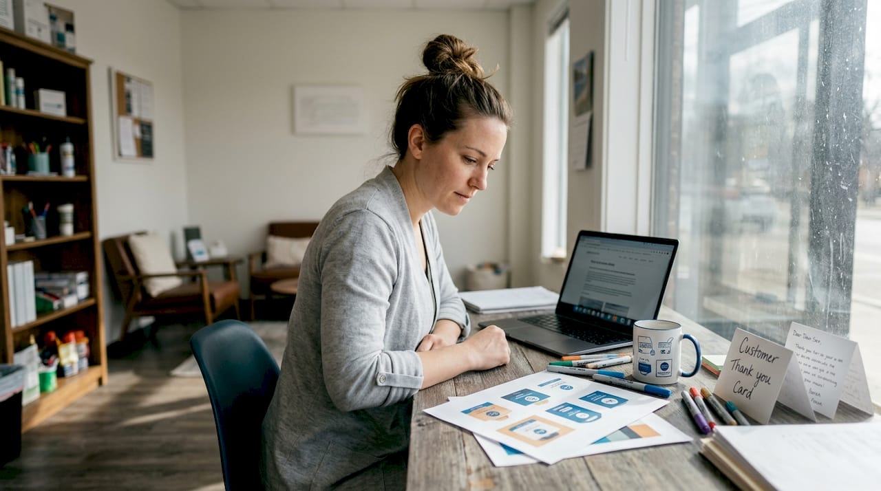 Small business owner refining brand designs