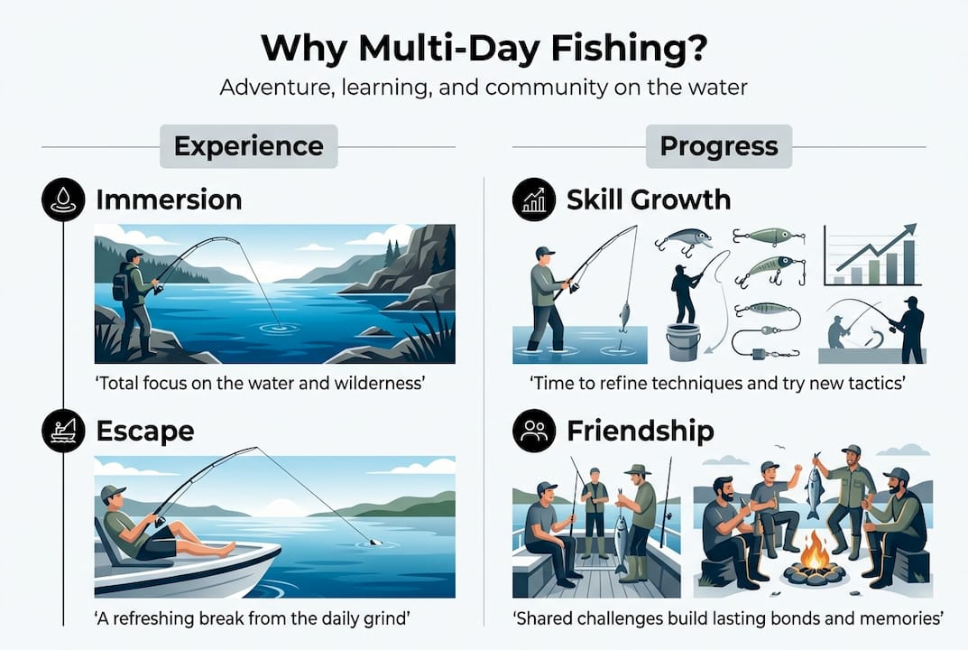 Infographic showing multi-day fishing trip advantages