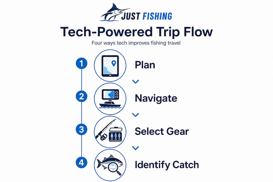 Infographic showing steps for tech-enabled fishing trips