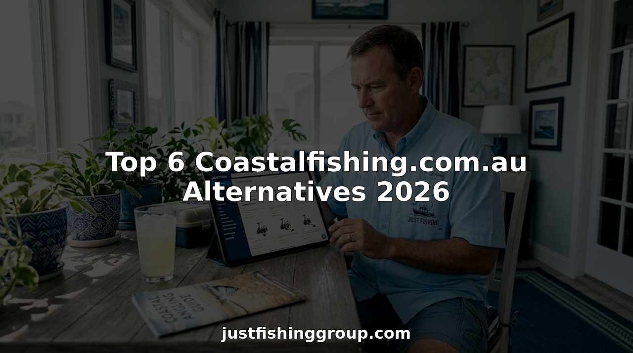 Angler browsing fishing gear websites at home