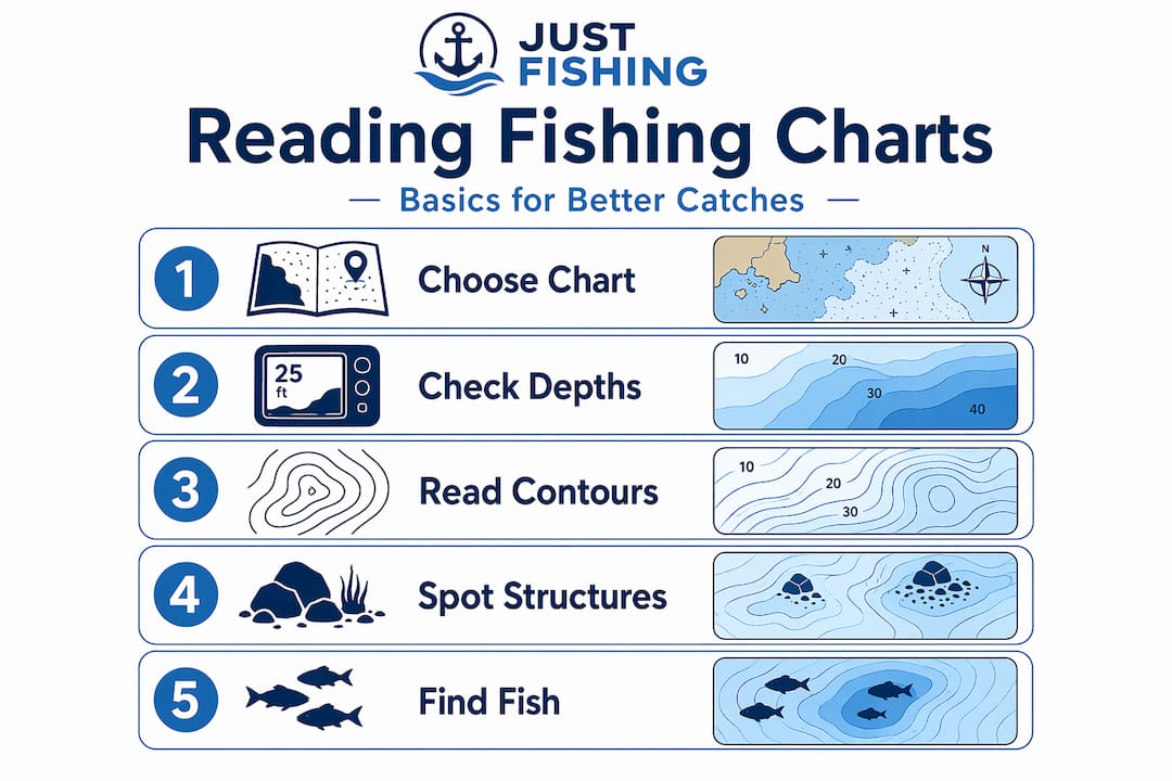 Infographic shows steps for reading fishing charts