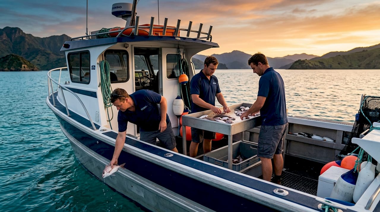 Fishing crew practicing selective catch near coastal waters