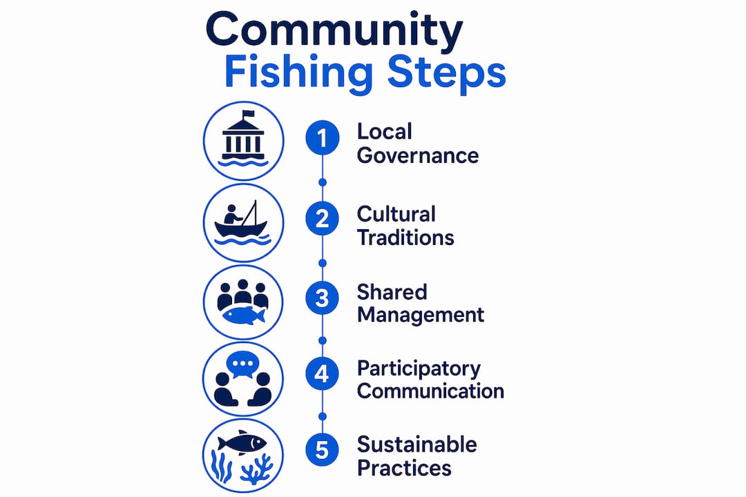 Infographic illustrating community fishing process steps