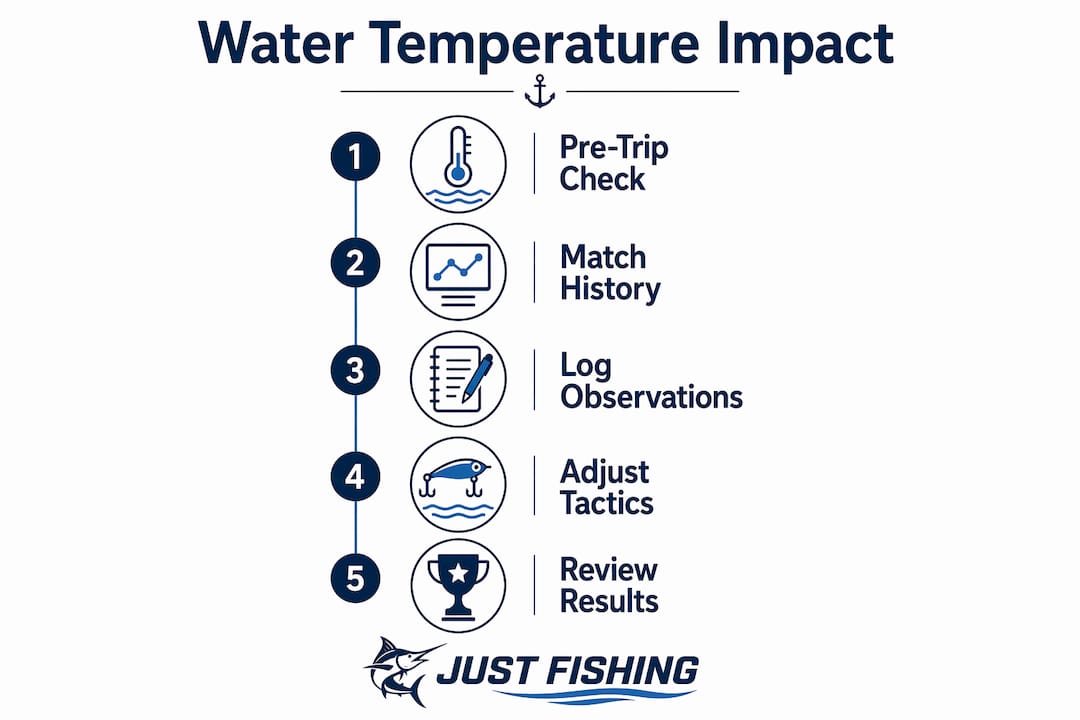 Infographic illustrating impact of water temperature on fishing success