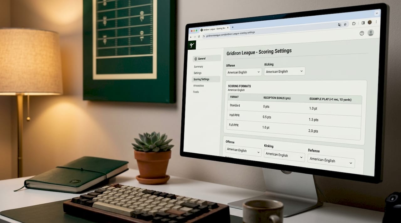 Close-up of fantasy football scoring format screen