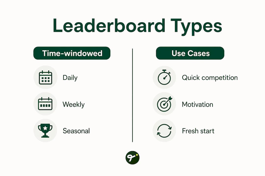 Infographic comparing time-windowed leaderboard types and use cases