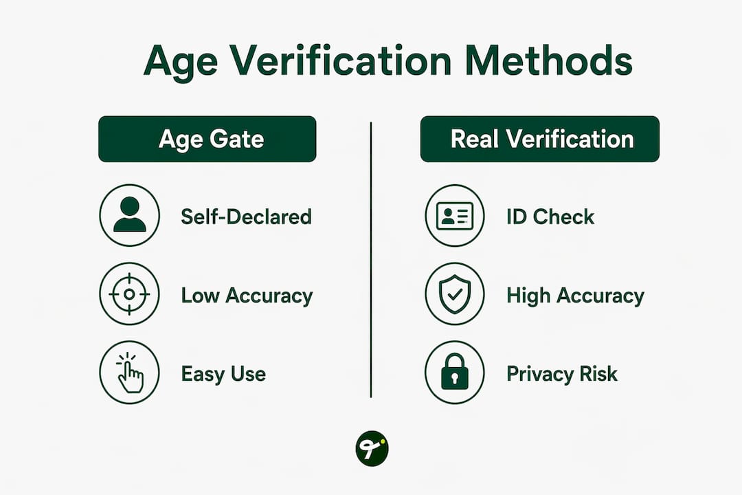 Infographic comparing age verification methods in gaming apps