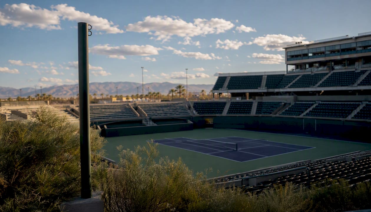 Indian Wells tennis hard court in desert setting