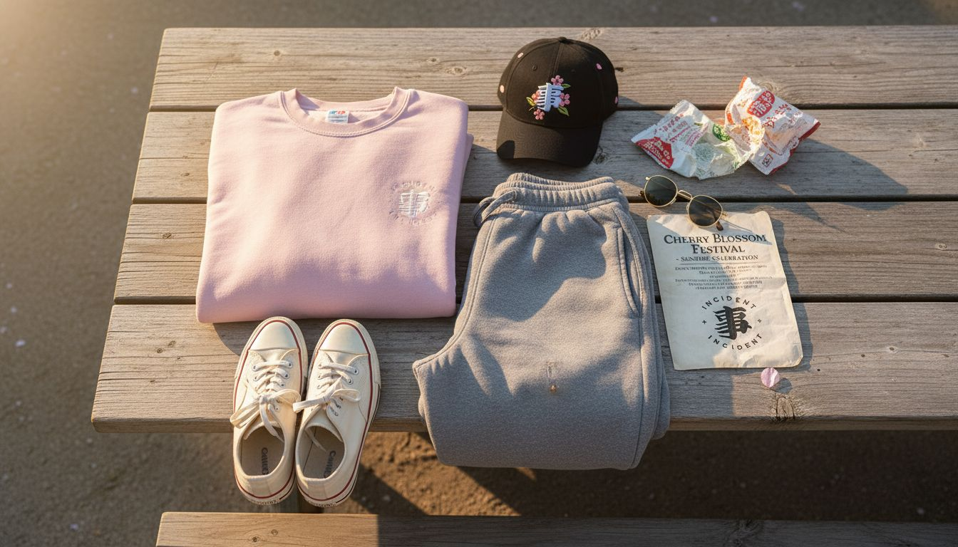 Flat lay pastel hanami palette streetwear