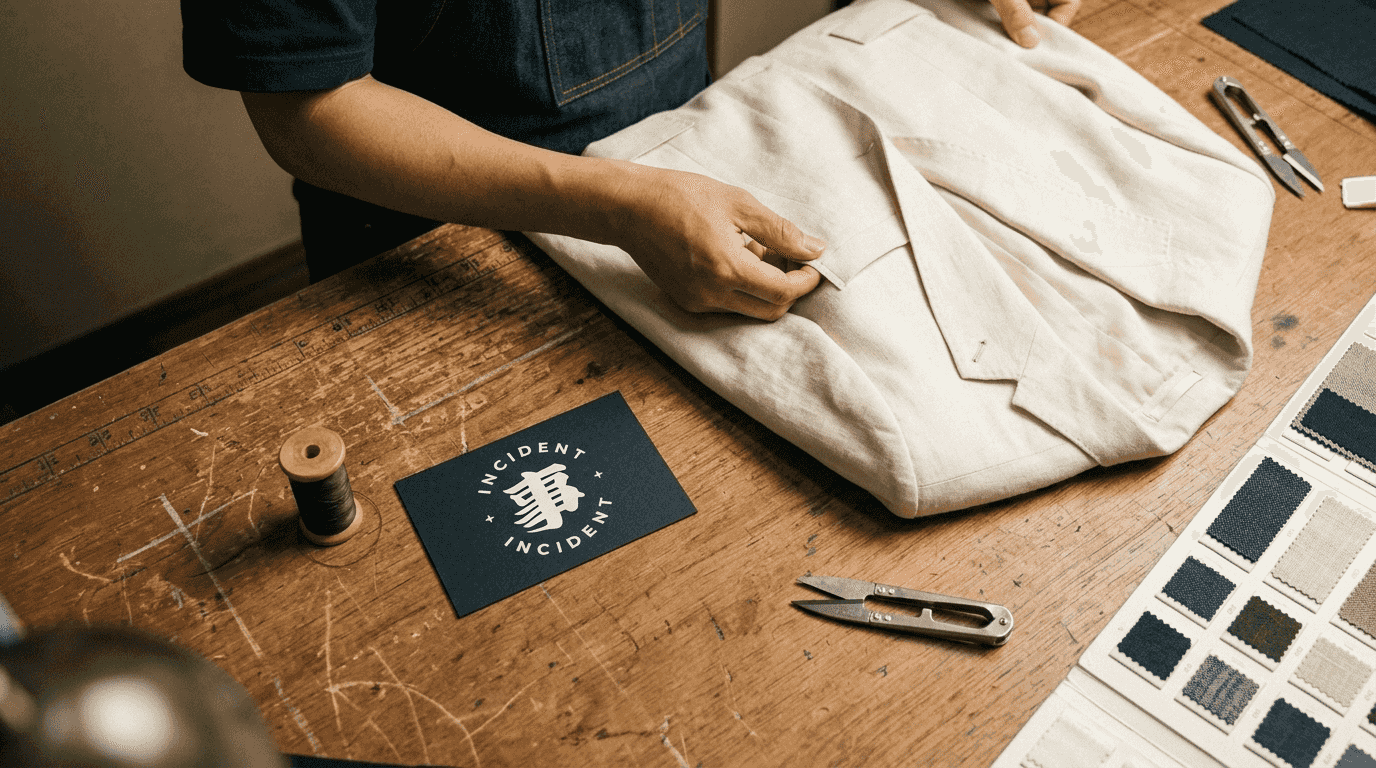 Tailor checking stitching detail on Japanese jacket