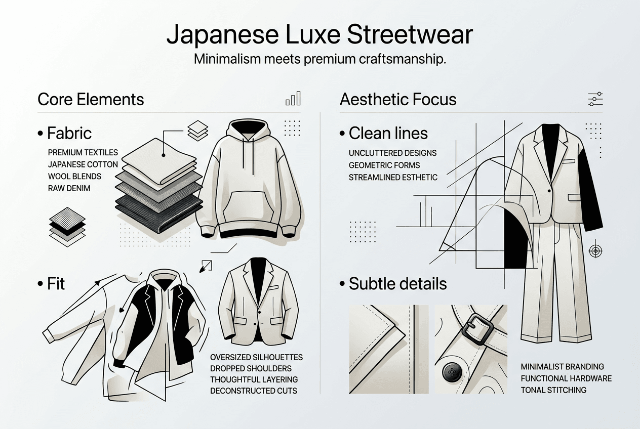 Infographic on Japanese luxe streetwear pillars