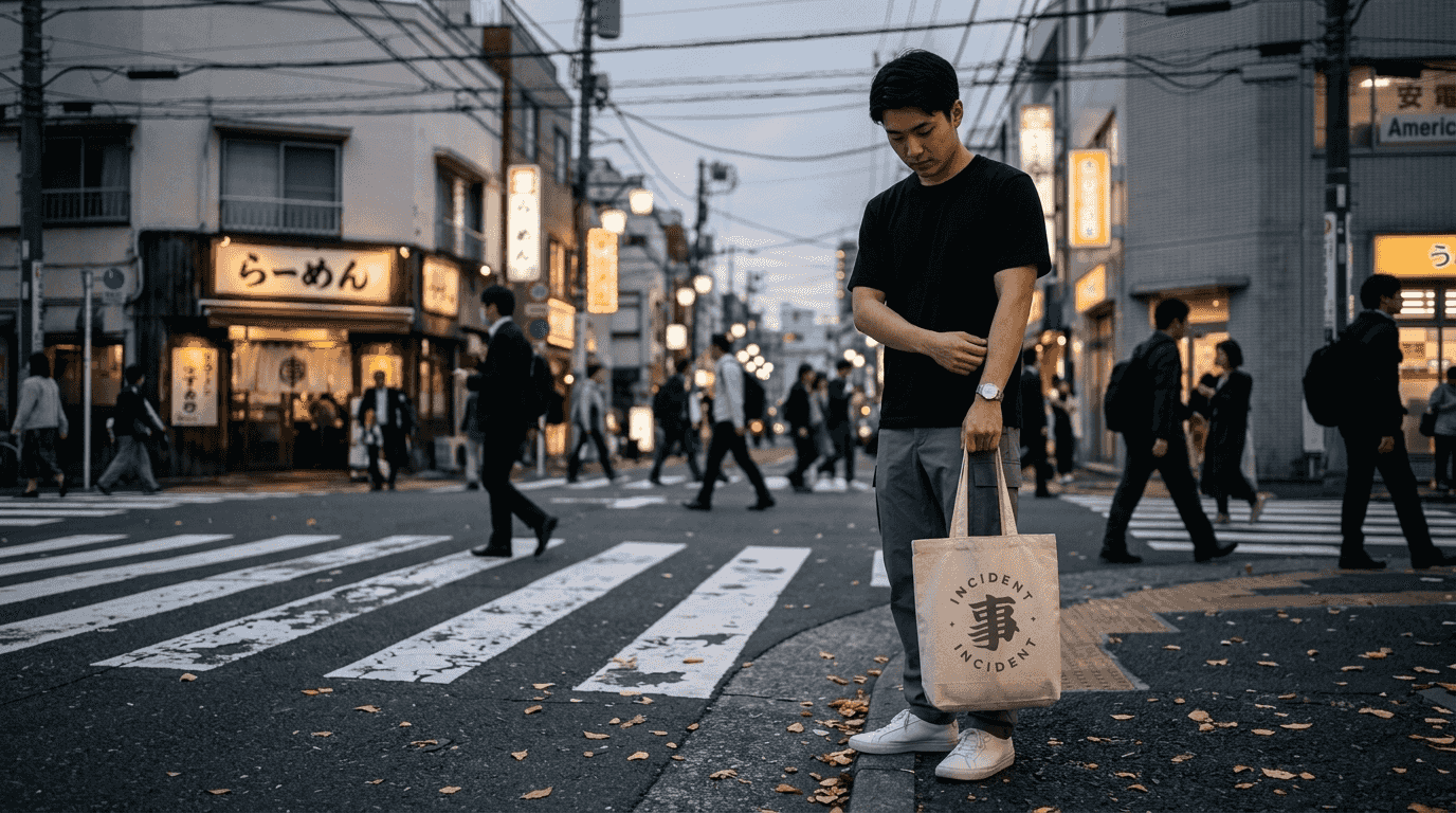 Japanese minimalist streetwear Tokyo urban scene