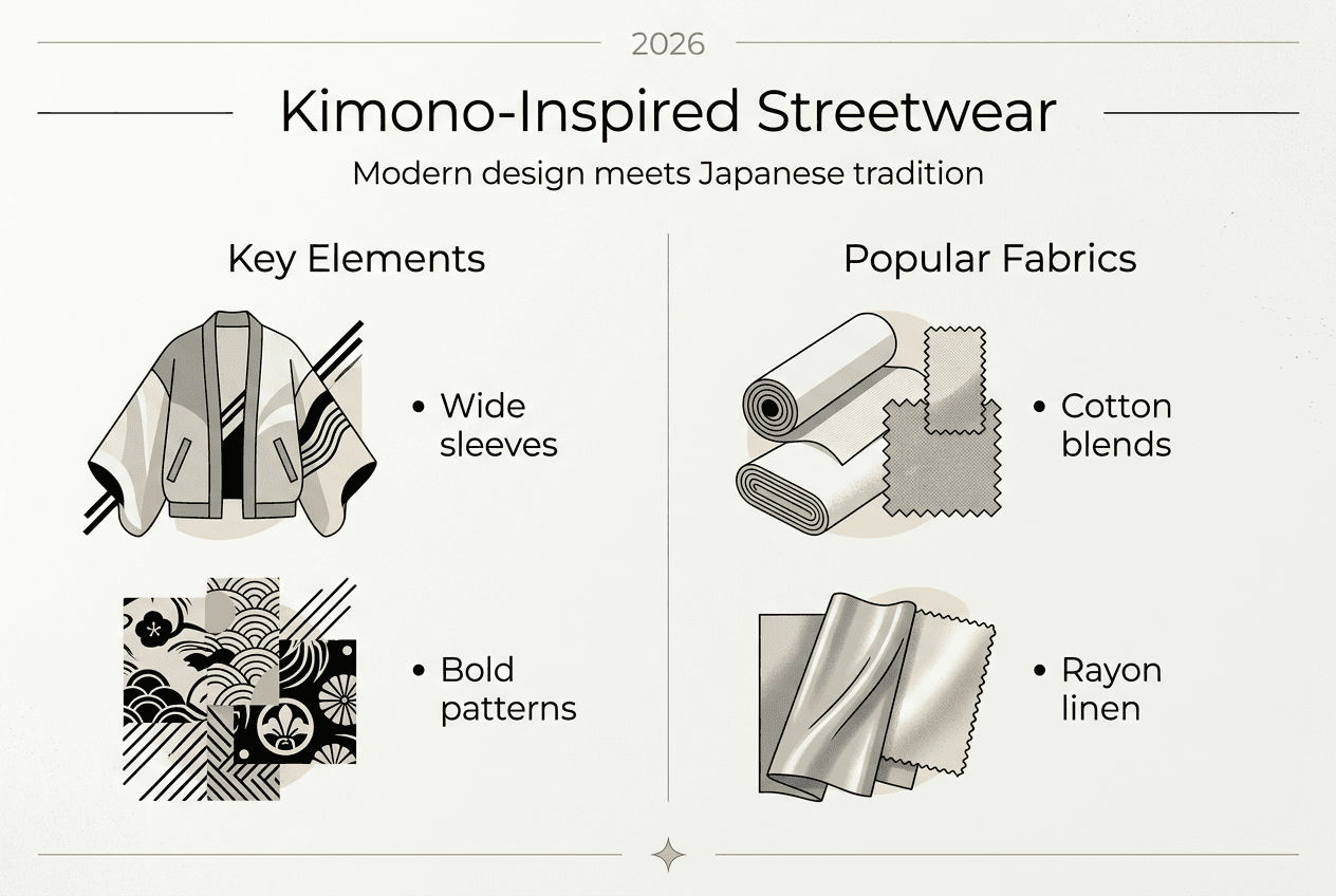 Infographic showing kimono streetwear features