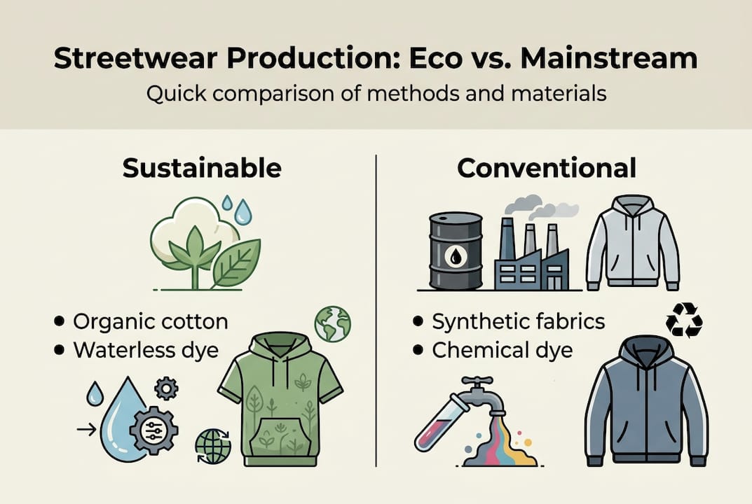 Infographic comparing sustainable and mainstream streetwear