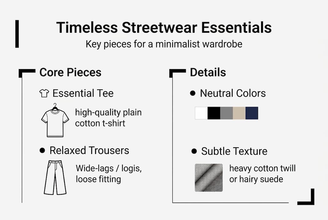 Infographic listing key minimalist streetwear essentials