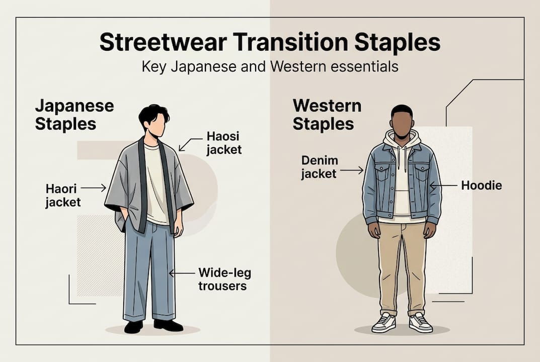 Infographic comparing Japanese and Western streetwear staples
