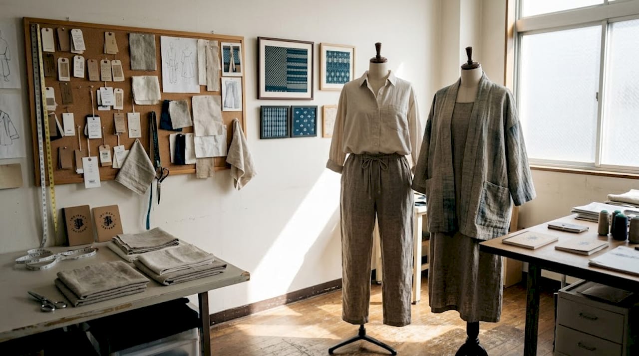 Studio showing Japanese minimalist loungewear details