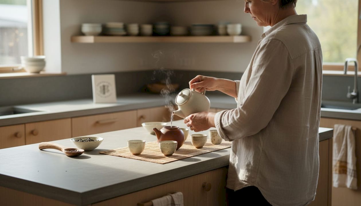 Japandi kitchen with warm natural materials